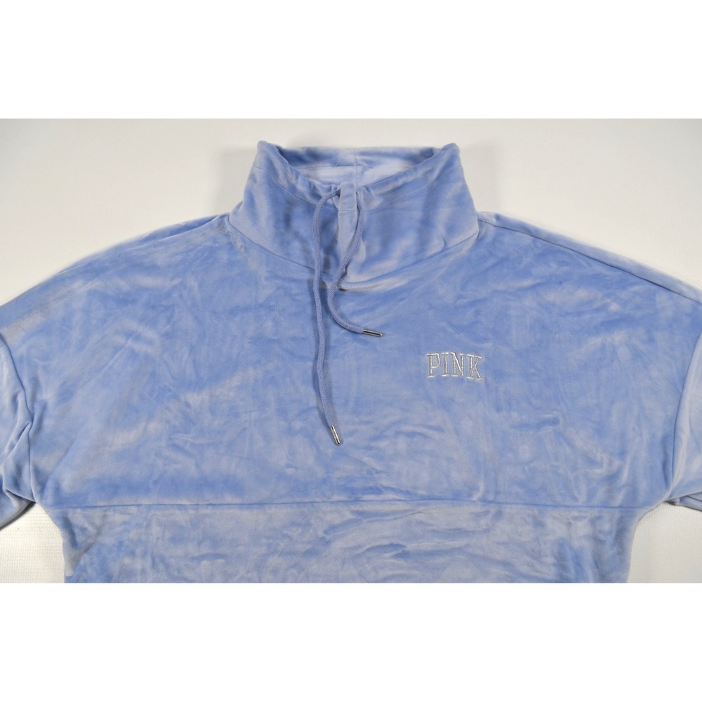 Victoria's Secret PINK Brand Blue Soft Plush Pullover Women's M High Neck Pocket - Picture 10 of 16